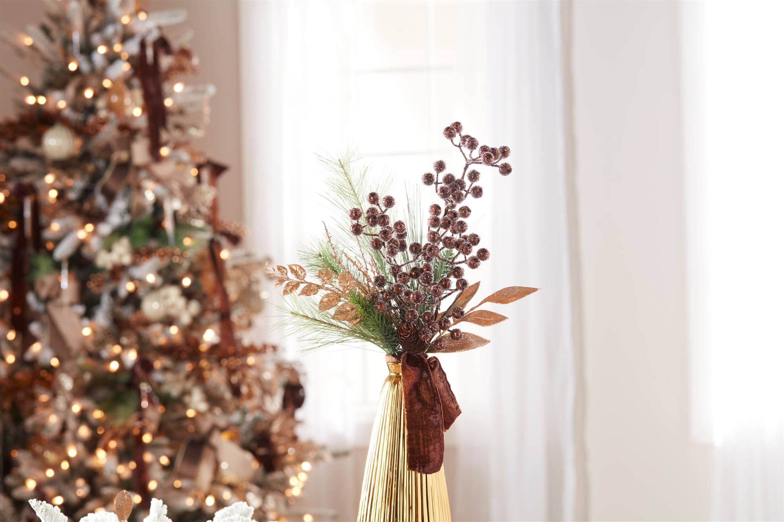 Alt View 1. BreeBe - Beaded Berry Spray (Set of 6) - Gold.