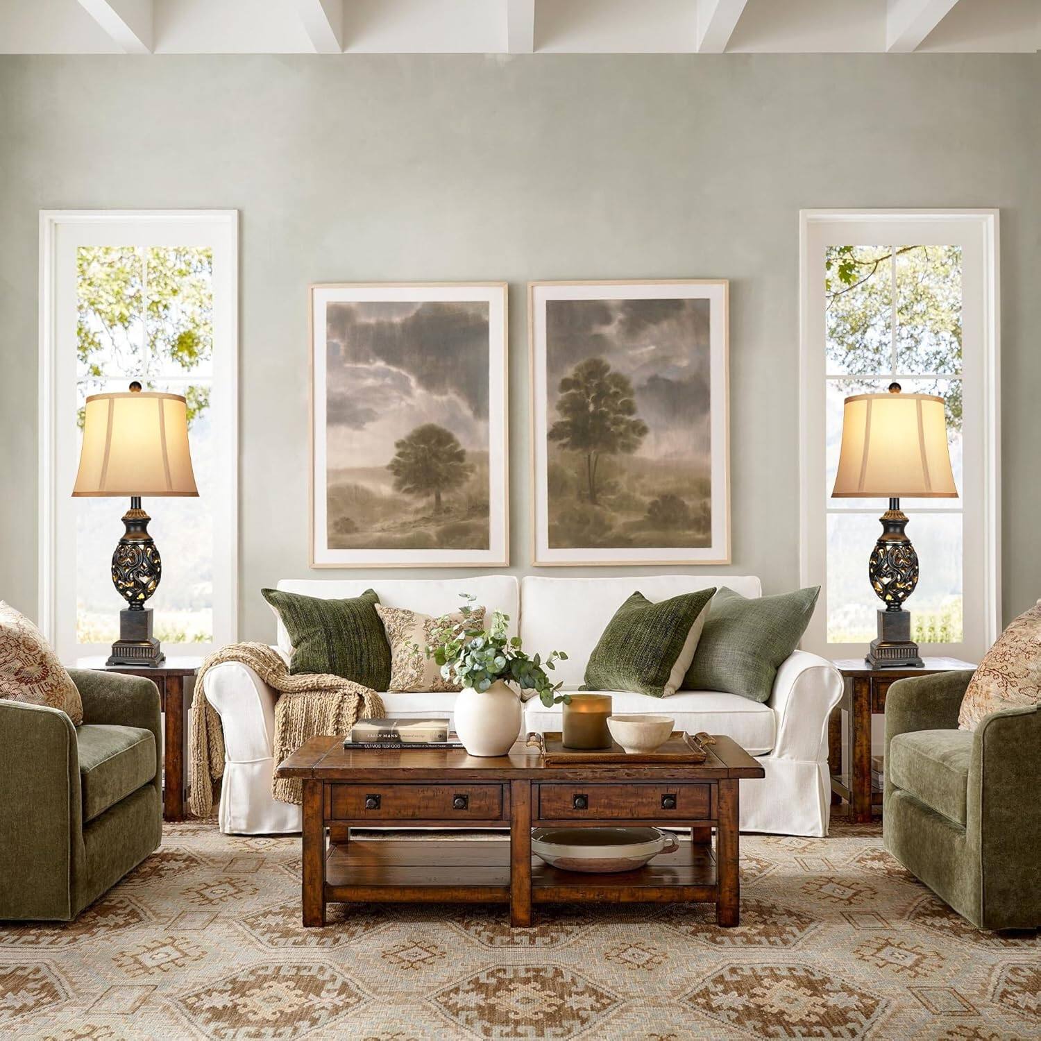 Alt View 1. Akoasm - Table Lamps Bedside Lamp with Nightlight, Rustic Farmhouse Nightstand Lamps for Living Room Bedroom, Set of 2.