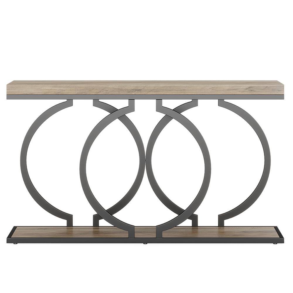 Back. Kadyn - Entryway Table, Console Sofa Table,55" Console Table, Narrow Entryway Sofa Table with Geometric Metal Frame, Gray - Gray.