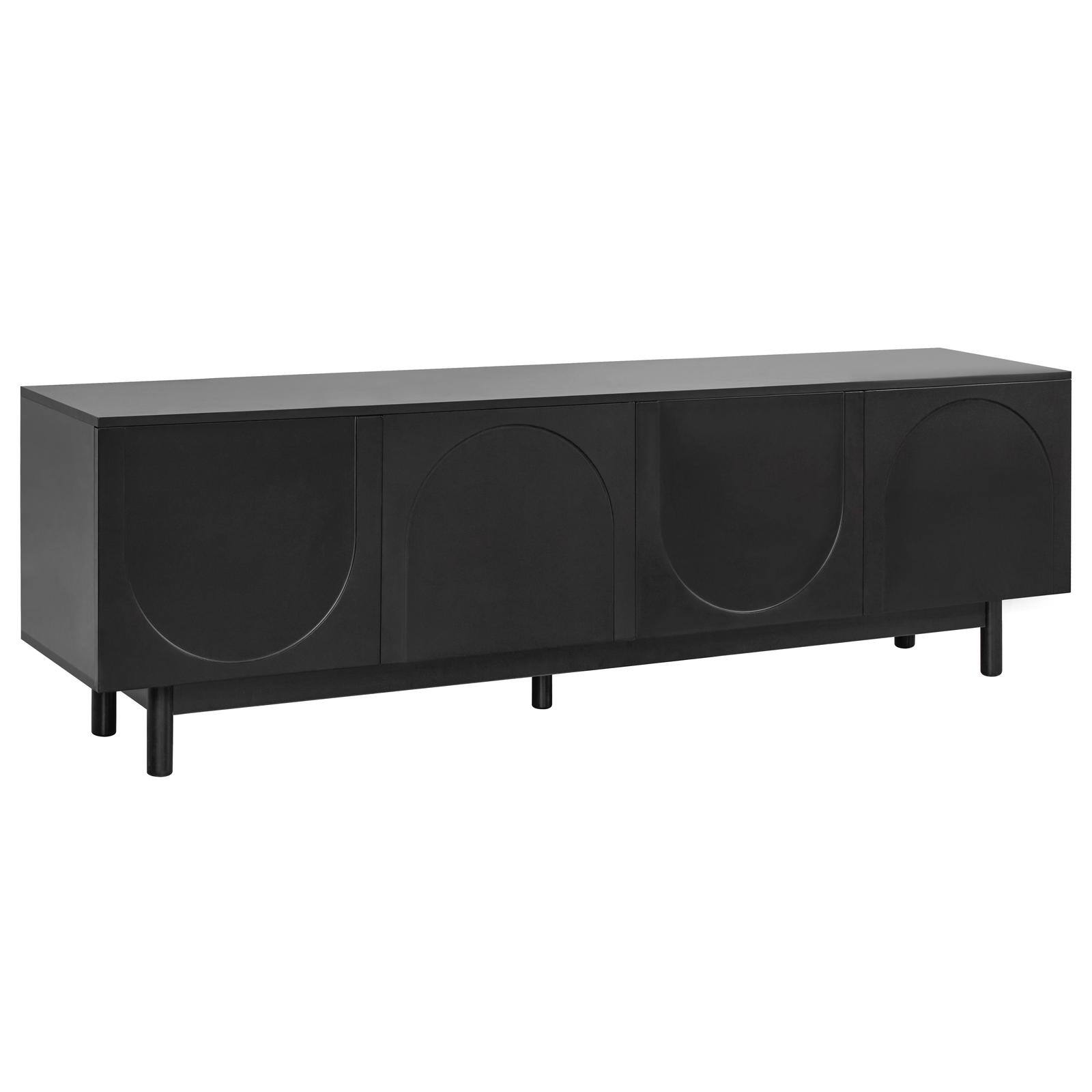 Back. Spaco - Spaco Modern TV Stand for 78" TV,Media Console with Arch Cabinets Solid Wood Legs and Adjustable Shelves for Living Room - Black.