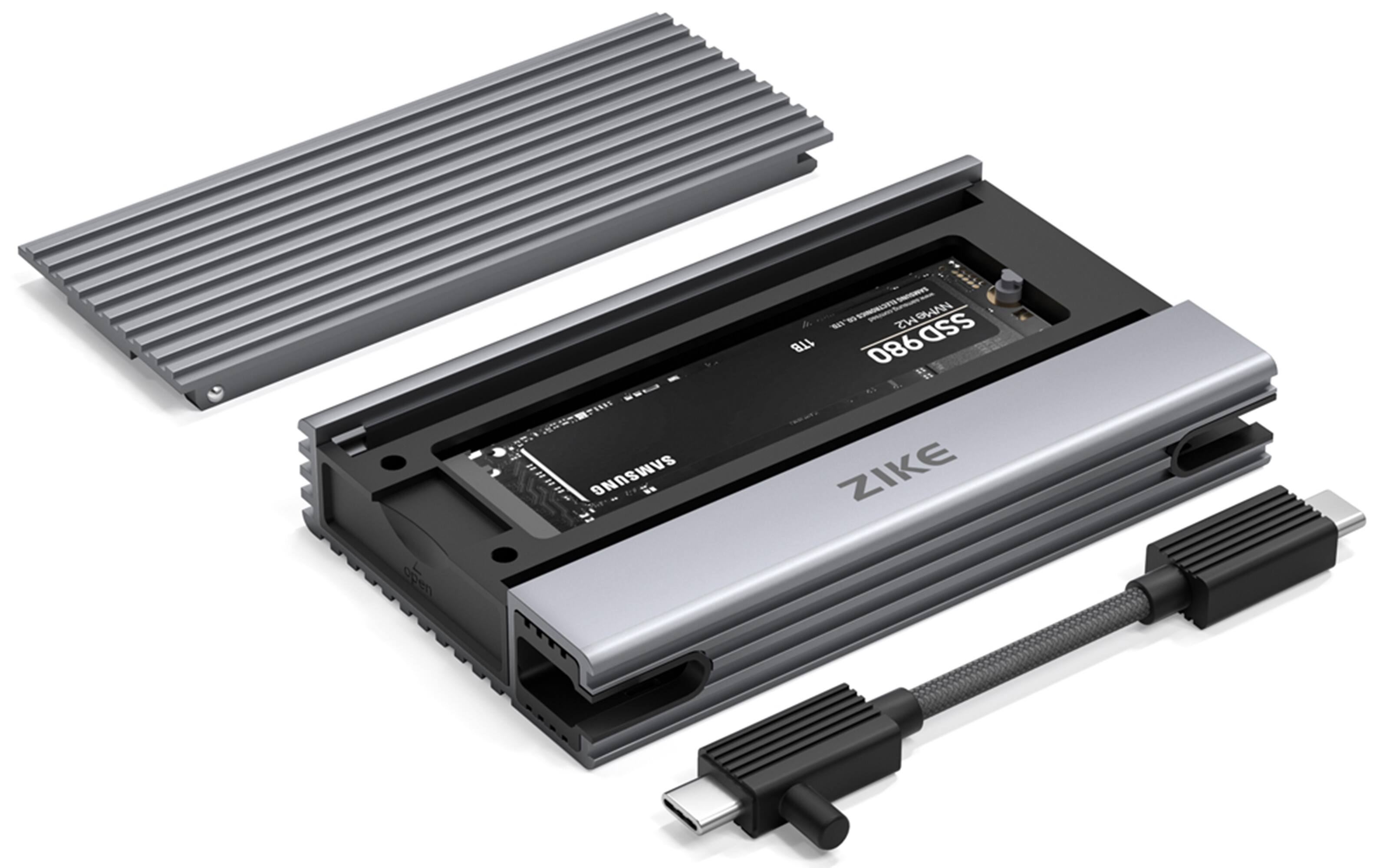 The image shows a Samsung SSD 1TB device, which is a type of storage device. The device is open, revealing its internal components, including a ZIKE connector. The SSD is designed for use in various electronic devices, such as computers and smartphones.