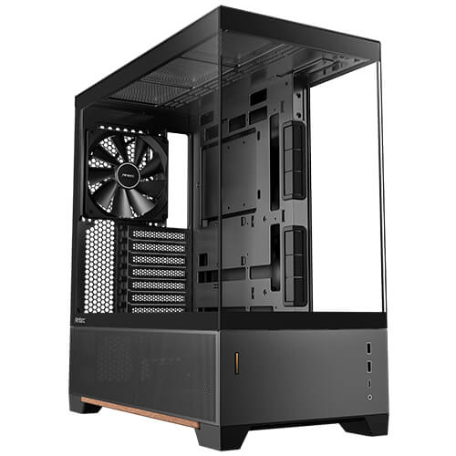 Front. Antec - C6 Wood Mid-Tower Case, Three-sided tempered glass, 3 PWM Fans Included, Support 360mm Radiator & 450mm GPU, ATX Case - Black.