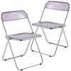 Front. LeisureMod - Lawrence 2-PCS Clear Accent Chair, Folding Acrylic Design with Chrome Frame, Portable Assembled Seating - Magenta.