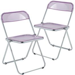 LeisureMod - Lawrence 2-PCS Clear Accent Chair, Folding Acrylic Design with Chrome Frame, Portable Assembled Seating - Magenta