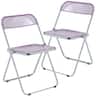 LeisureMod - Lawrence 2-PCS Clear Accent Chair, Folding Acrylic Design with Chrome Frame, Portable Assembled Seating - Magenta