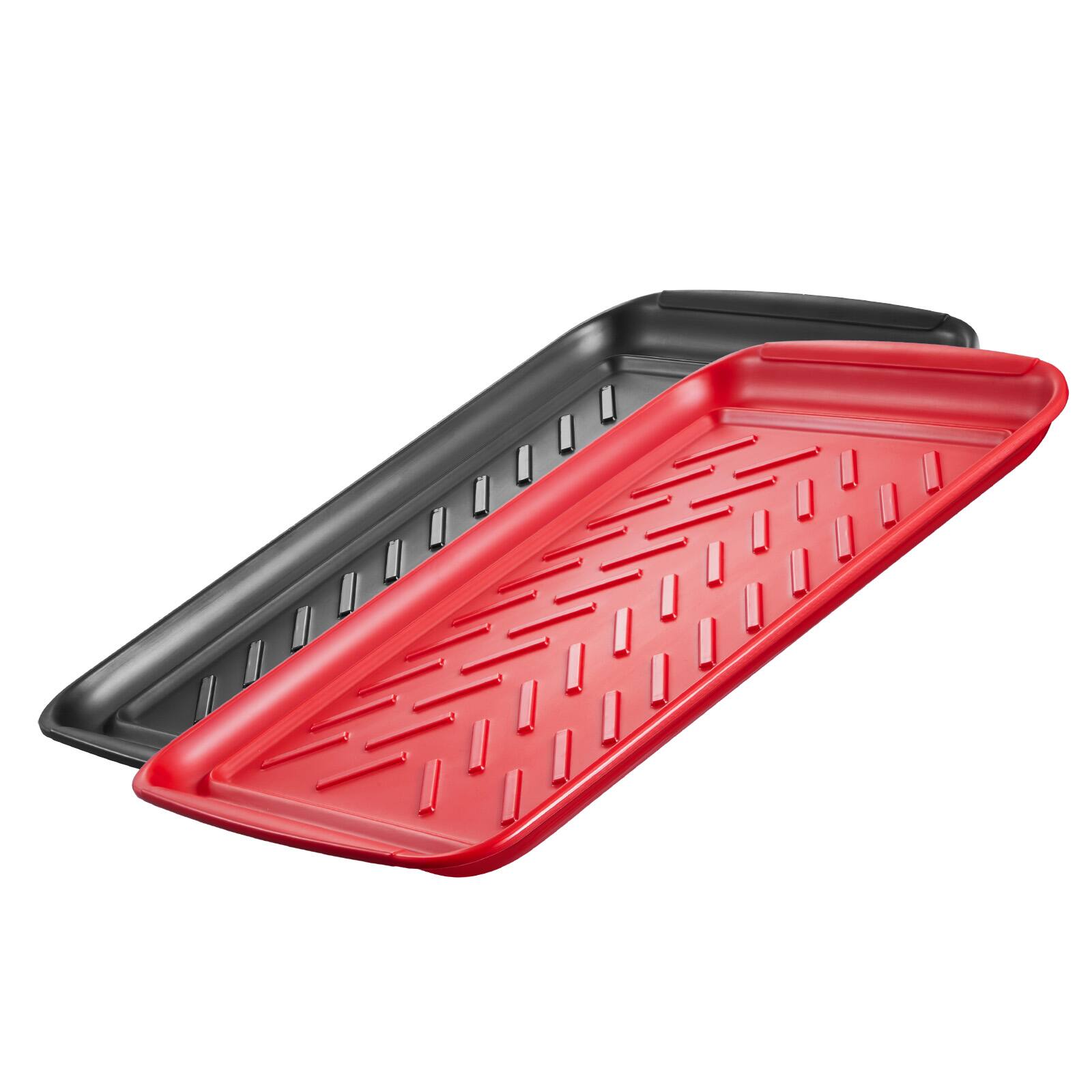 VEVOR - Plastic Serving Trays, 2-Pack Grilling Prep and Serve Trays with Handles , 17x10.35 Inch Anti-Slip Melamine Food Tray - One all black, one all red - Thumbnail 2