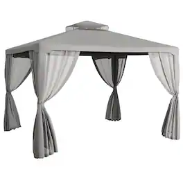 Outsunny - 9.6' x 11.6' Patio Gazebo, Outdoor Canopy Shelter with 2-Tier Roof and Netting, Steel Frame for Garden, Lawn - Gray
