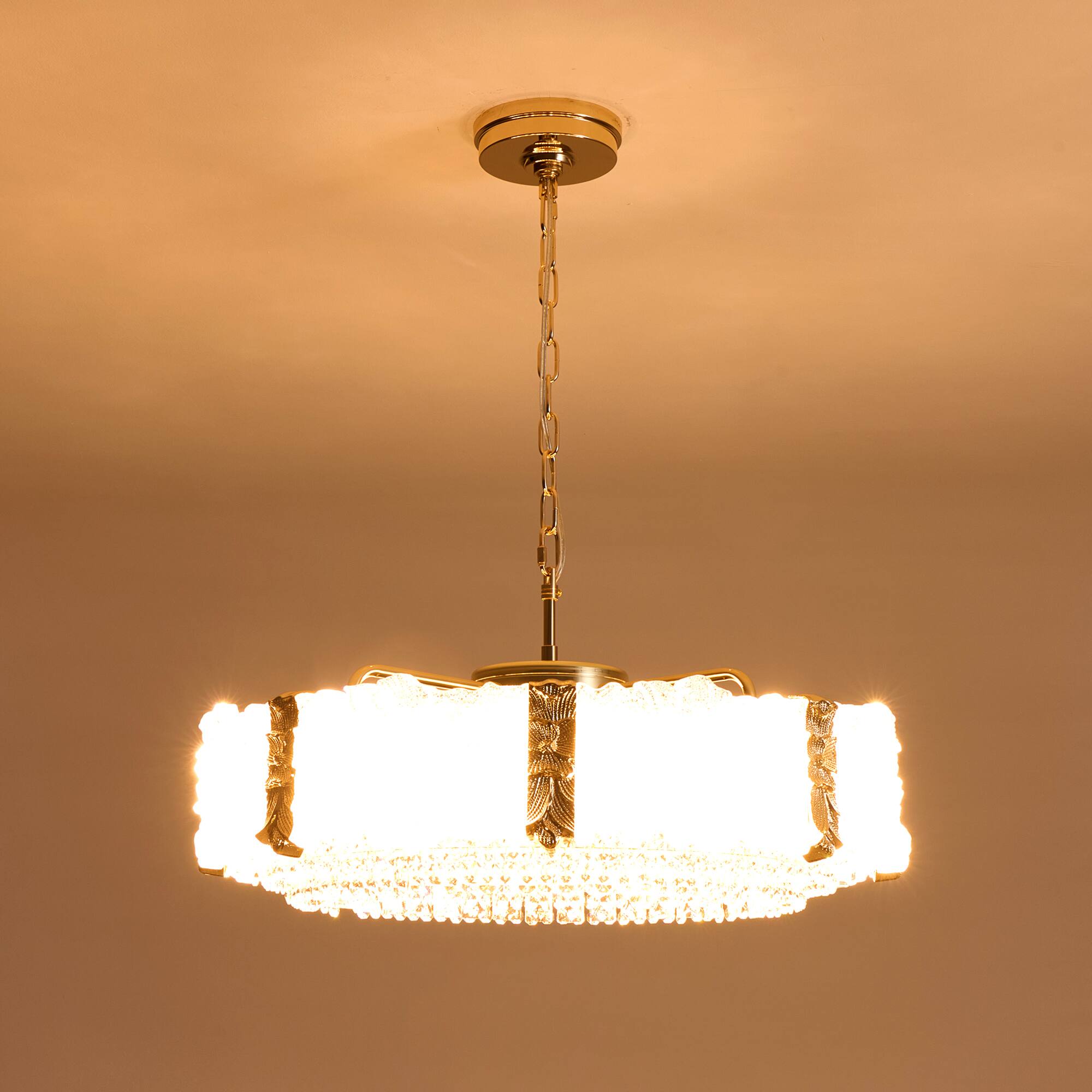 Alt View 8. Siljoy - 24 Inch Oval Luxury Gold Crystal Chandelier with Icy Texture Glass, Pendant Light for Dining Room, Living Room - Champagne Gold.