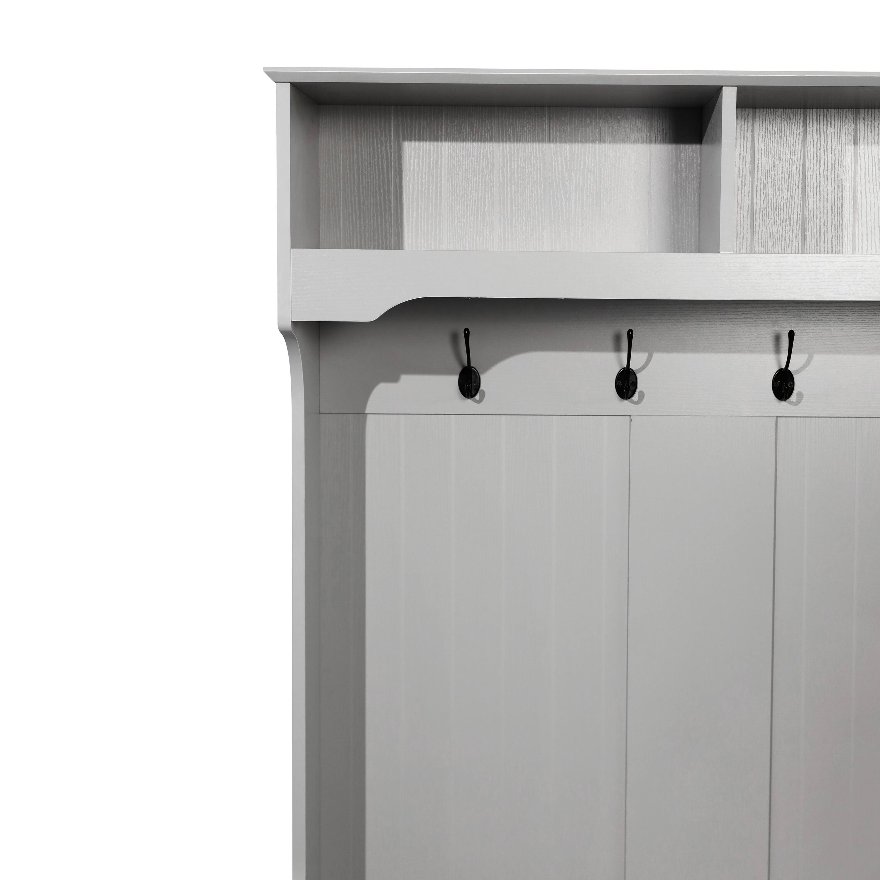 Alt View 9. Emma + Oliver - Lindy Hallway Tree with Storage Bench, Coat Hooks, and Upper Storage Compartments - Gray.