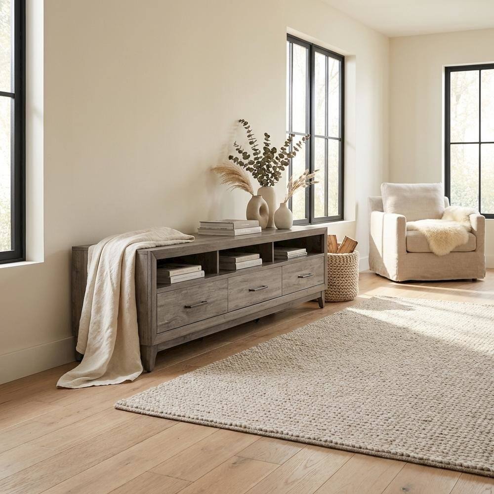 Alt View 2. Starlight Canyon Home - Driftwood gray TV console, contemporary style, wood construction, 76" W - Gray.