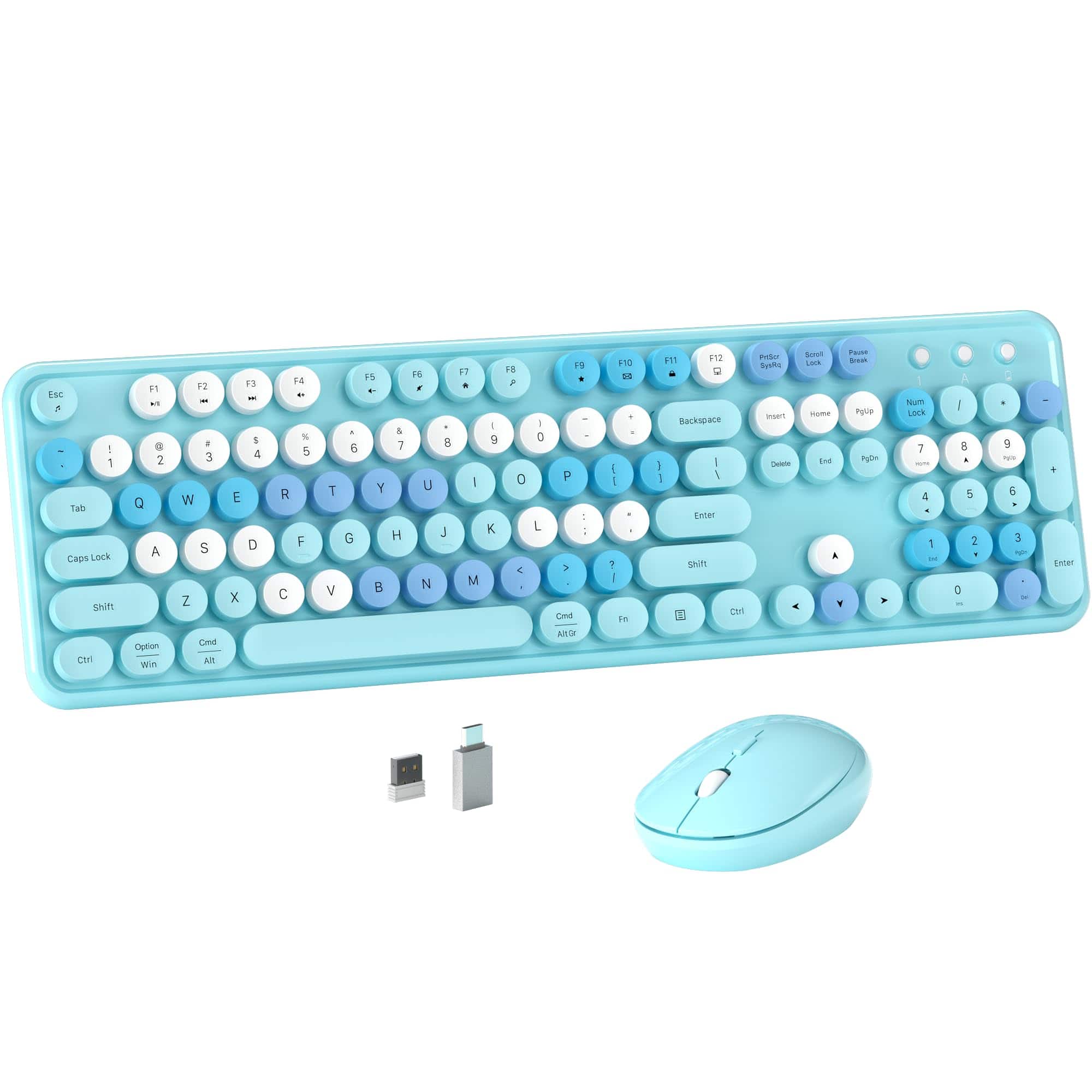 Cedar Assembly - Colorful Wireless Computer And Mouse Combo With Round Typewriter Keycaps Retro Design Power 2.4ghz For - Wireless - Blue-Colorful