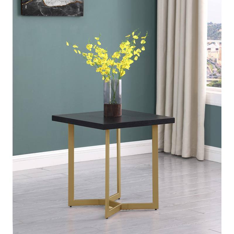 Left. Best Quality Furniture - 3pc Black wood top coffee table set w/gold color iron base (1Coffee+2end table) - Black.