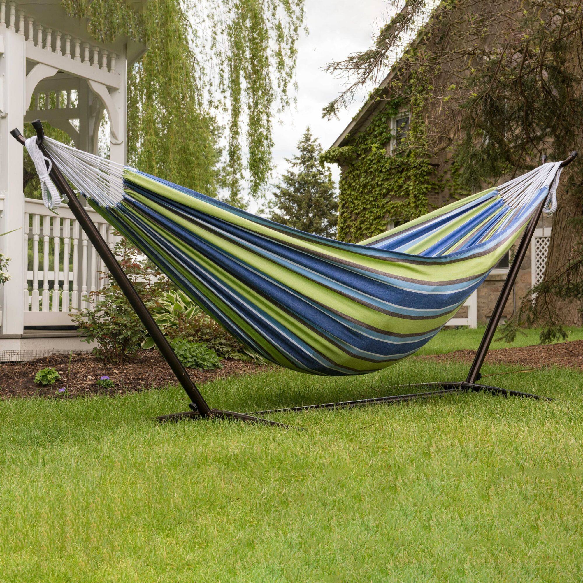 Alt View 3. Vivere - Vivere Double Cotton Hammock, Comfortable Daybed with Steel Stand, 9', Oasis - Oasis.