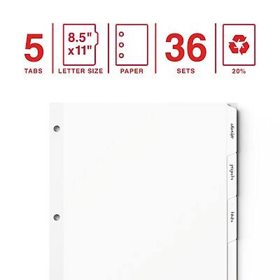 5 Tabs  
8.5" x 11" Letter Size  
36 Paper Sets  
20% Recycled