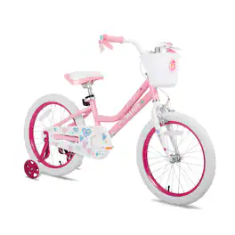 JOYSTAR - Angel Kids Bike for Toddlers Ages 5-9, Child's Bicycle with Training Wheels Basket for Girls Boys, 18" - Cute Pink