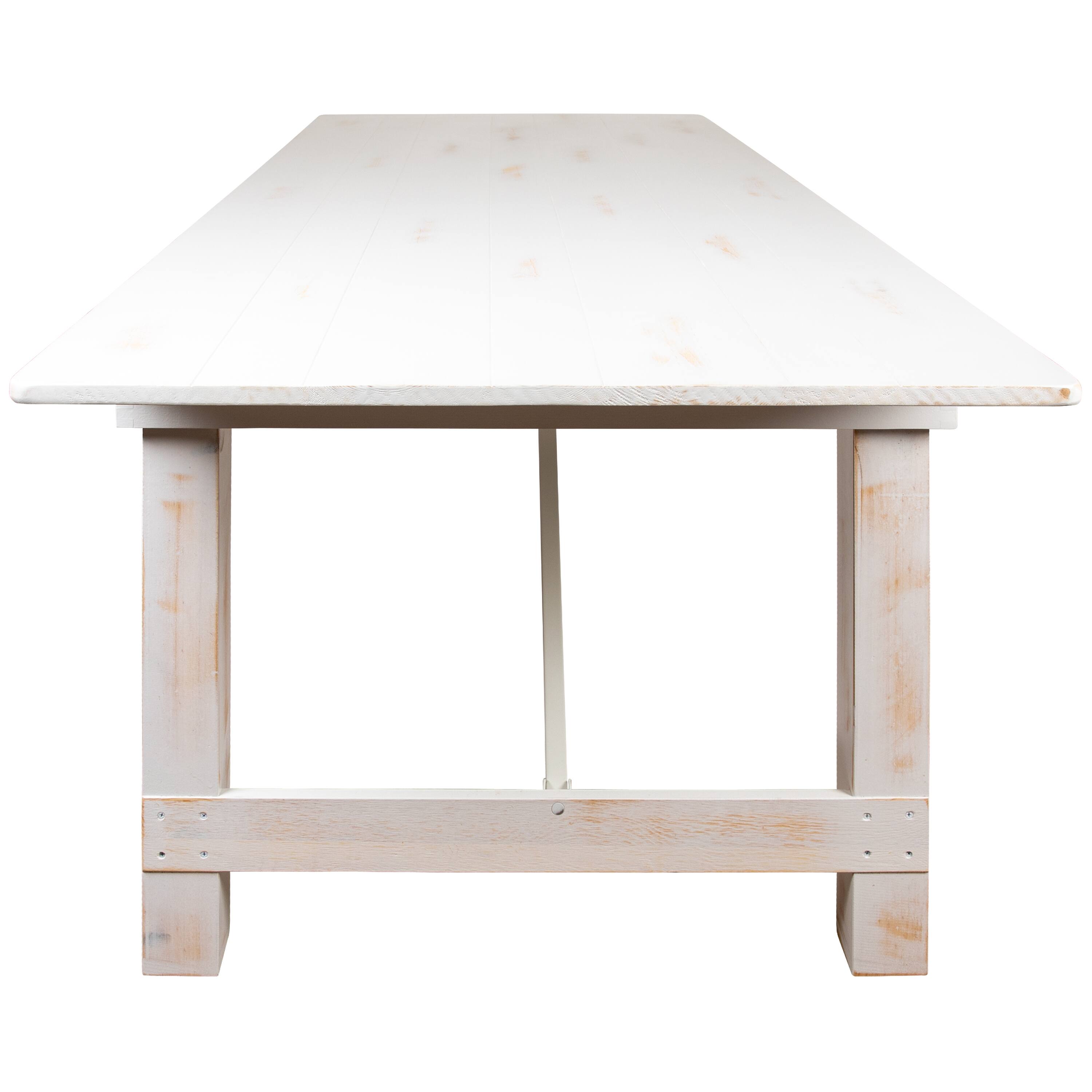 Left. Flash Furniture - HERCULES Series 9' x 40" Antique Rustic White Folding Farm Table and Two Bench Set - White.