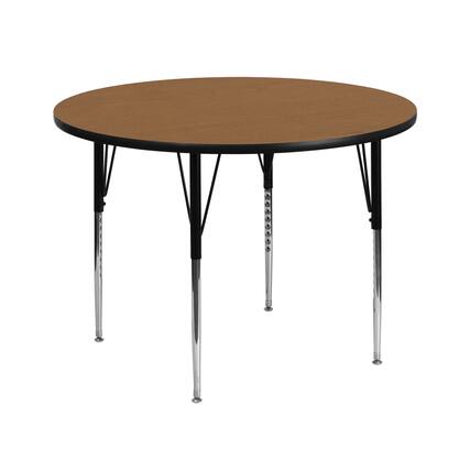 Front. Emma + Oliver - 42" Round Laminate Adjustable Activity Table - Oak.