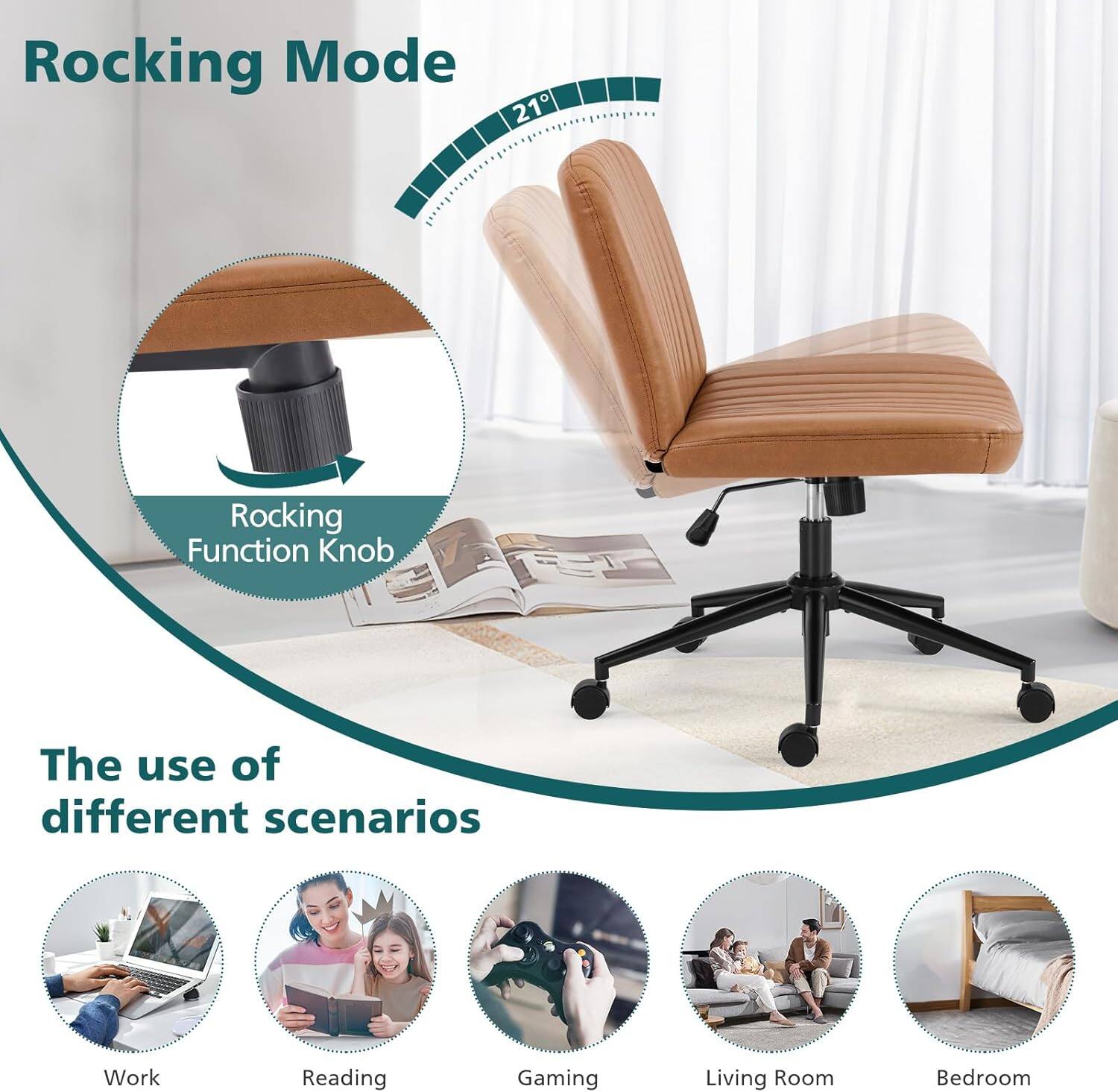 Rocking Mode 21° Rocking Function Knob

The use of different scenarios

Work
Reading
Gaming
Living Room
Bedroom