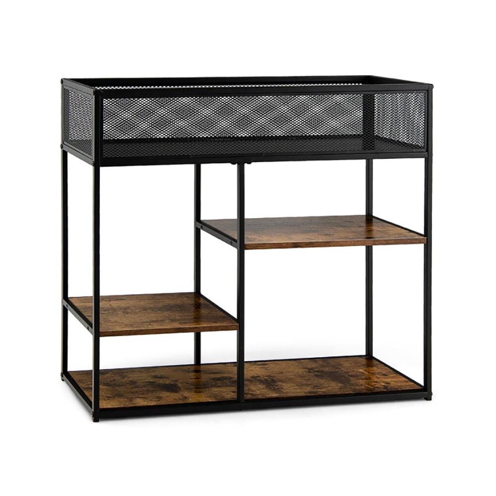 Alt View 2. Kadyn - 4-Tier Industrial Console Table with Wire Basket and shelf-Rustic Brown, Narrow Console Table, Entryway Hall Table - Brown.