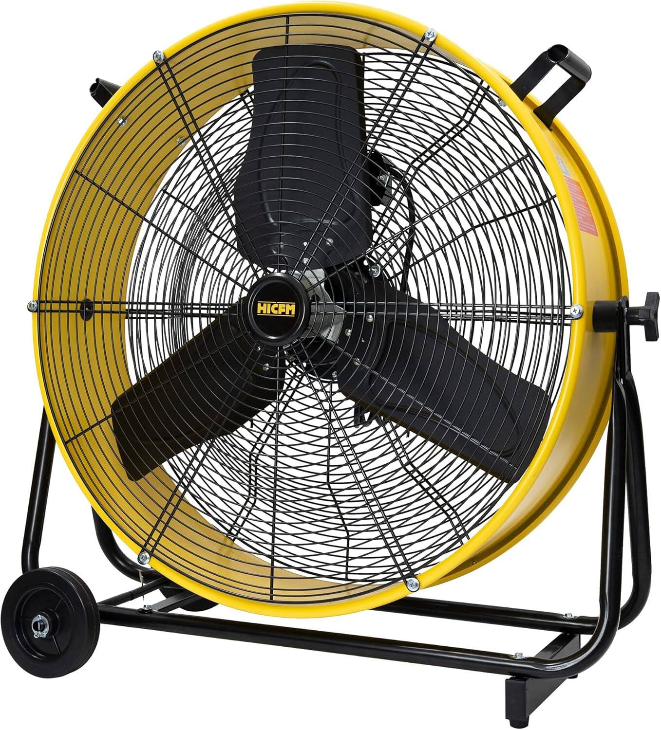 Front. Akoasm - 24" Enclosed Motor Drum Fan with Wheels 9200 CFM, TEAO Sealed 1/3 HP, 2-Speed High Velocity Safety Yellow Industrial Fan.