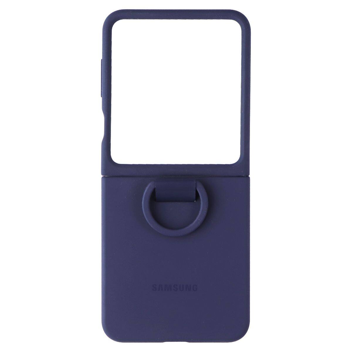Front. Samsung - Samsung Official Silicone Case with Ring for Galaxy Z Flip6 / Z Flip7 FE - Navy - Blue.
