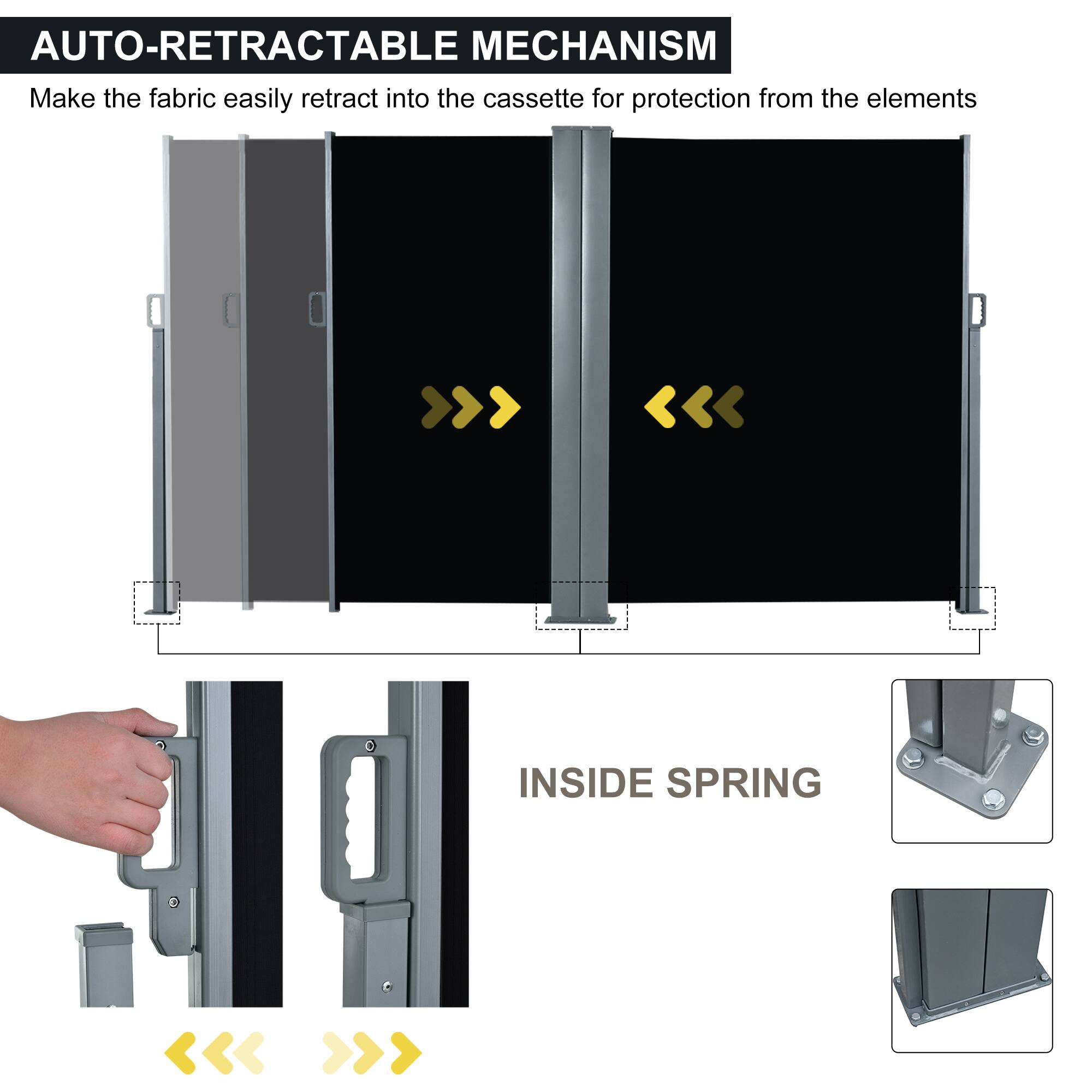 AUTO-RETRACTABLE MECHANISM  
Make the fabric easily retract into the cassette for protection from the elements  

INSIDE SPRING