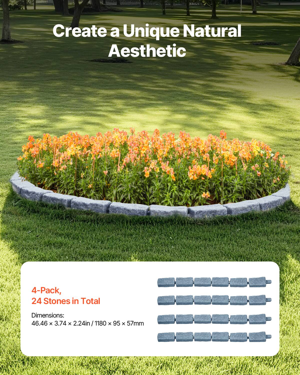 Create a Unique Natural Aesthetic

4-Pack, 24 Stones in Total

Dimensions: 46.46 x 3.74 x 2.24in / 1180 x 95 x 57mm