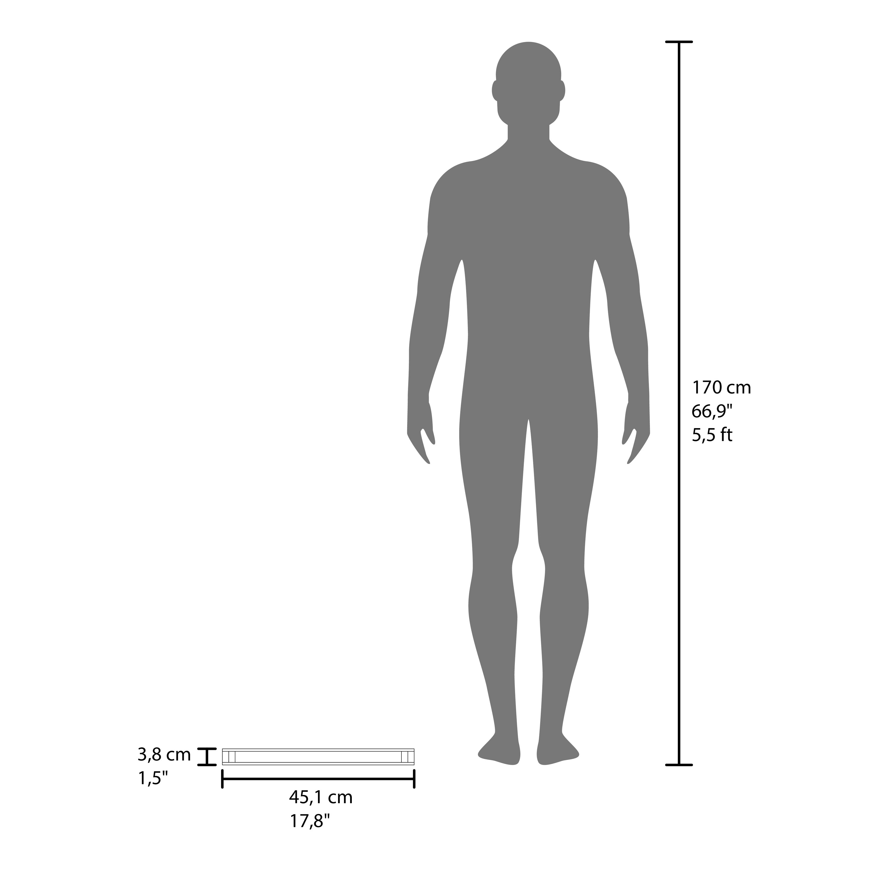 170 cm 66,9" 5,5ft  
3,8 cm 1,5"  
45,1 cm 17,8"