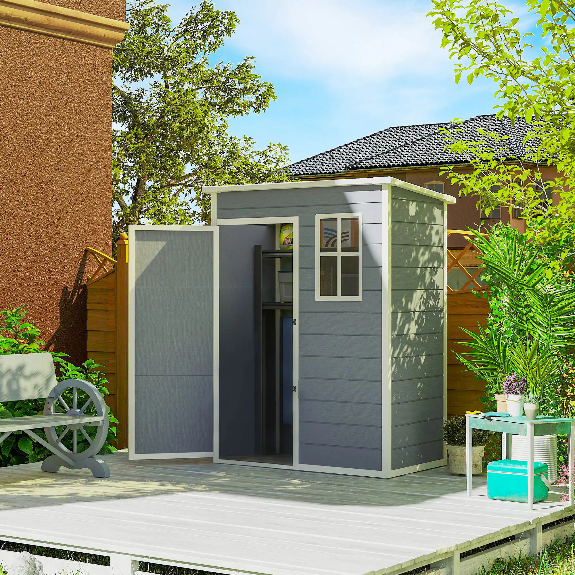 Alt View 1. Outsunny - 5' x 3' Resin Outdoor Storage Shed with Floor, Garden Shed with Lockable Door, Window and Vent - Gray.