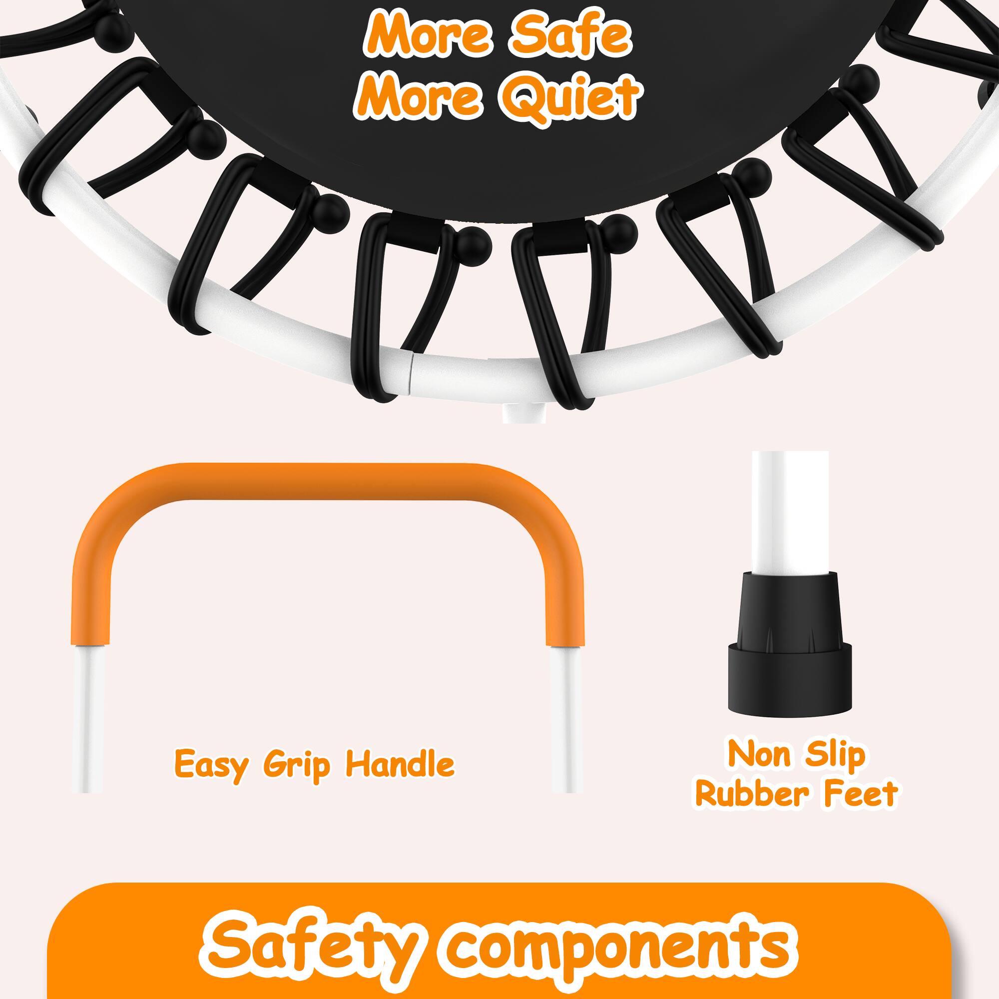 More Safe  
More Quiet  
Easy Grip Handle  
Non Slip Rubber Feet  
Safety components