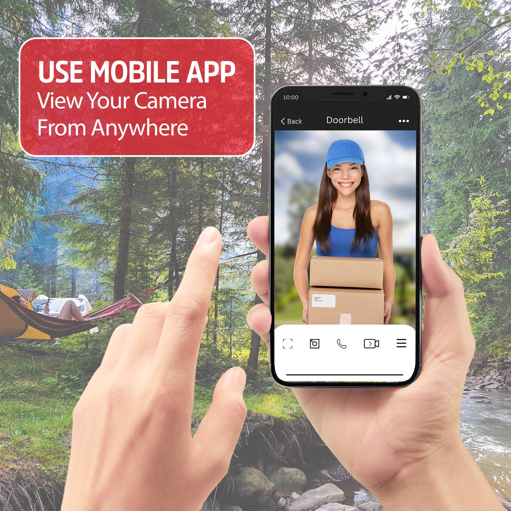 USE MOBILE APP  
View Your Camera From Anywhere  

10:00  
Back Doorbell