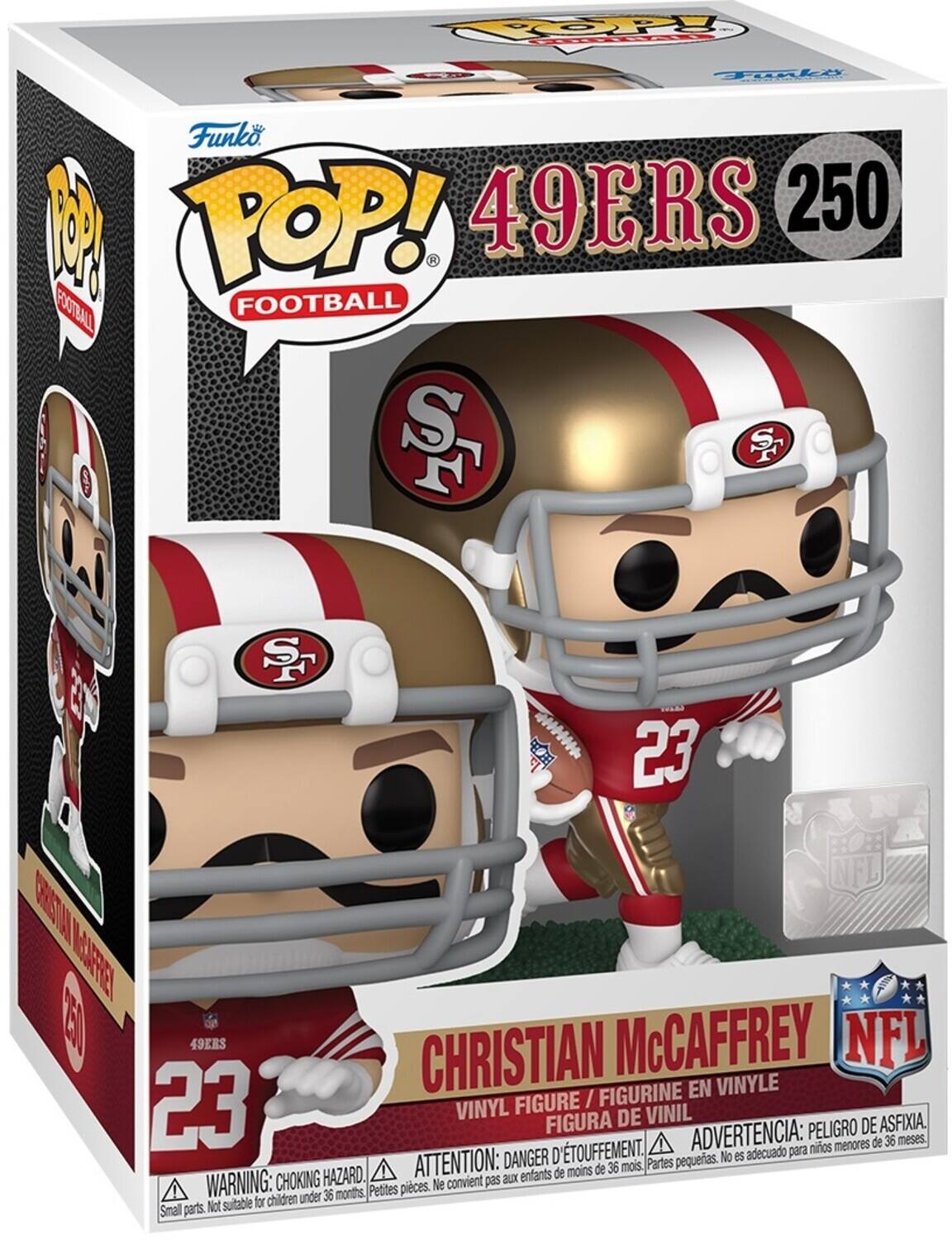 **Funko POP! Football**

**49ers 250**

**Christian McCaffrey**

**Vinyl Figure / Figurine en Vinyle / Figura de Vinilo**

**Warning: Choking Hazard. Small parts. Not suitable for children under 36 months.**

**Attention: Danger d'étouffement. Petites pièces. Ne convient pas aux enfants de moins de 36 mois.**

**Advertencia: Peligro de asfixia. Piezas pequeñas. No es adecuado para niños menores de 36 meses.**