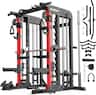 Pooboo - Multi-Function Smith Machine Power Cage, 2000BLS Squat Rack, Lat Pulldown System, Home Use Strength Training - Red