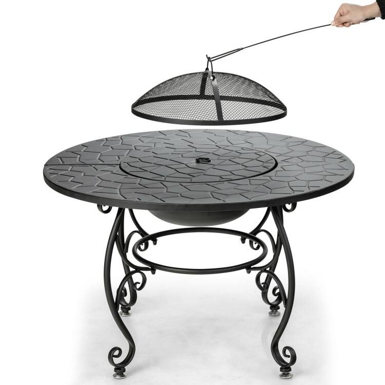 Alt View 5. Mondawe - 35.5 Feet Patio Fire Pit Dining Table With Cooking BBQ Grate - Black.