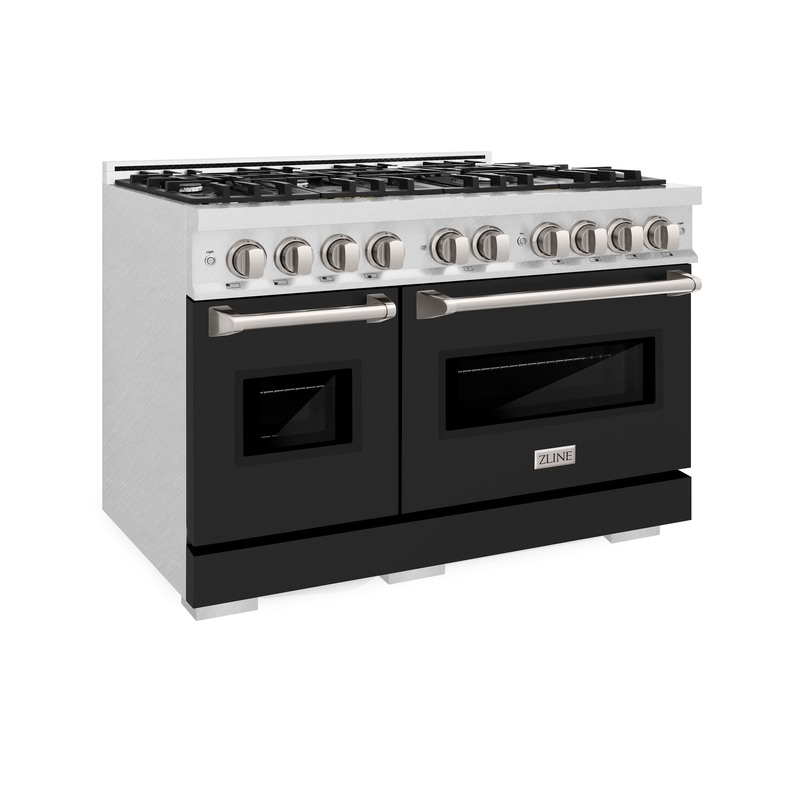 ZLINE - 48 in. 6.7 cu. ft. Freestanding Classic Satin Steel Gas Range w/ 8 Burner Cooktop & Black Matte Doors - Black Matte - Front_Zoom