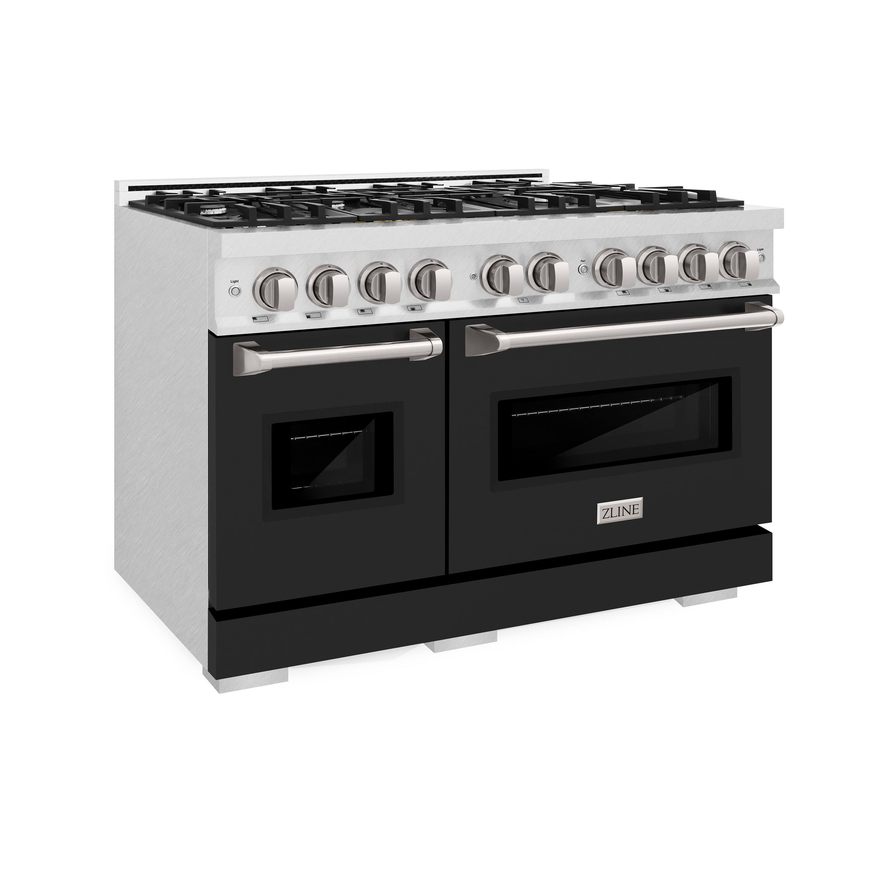 ZLINE - 48 in. 6.7 cu. ft. Freestanding Classic Satin Steel Gas Range w/ 8 Burner Cooktop & Black Matte Doors - Black Matte