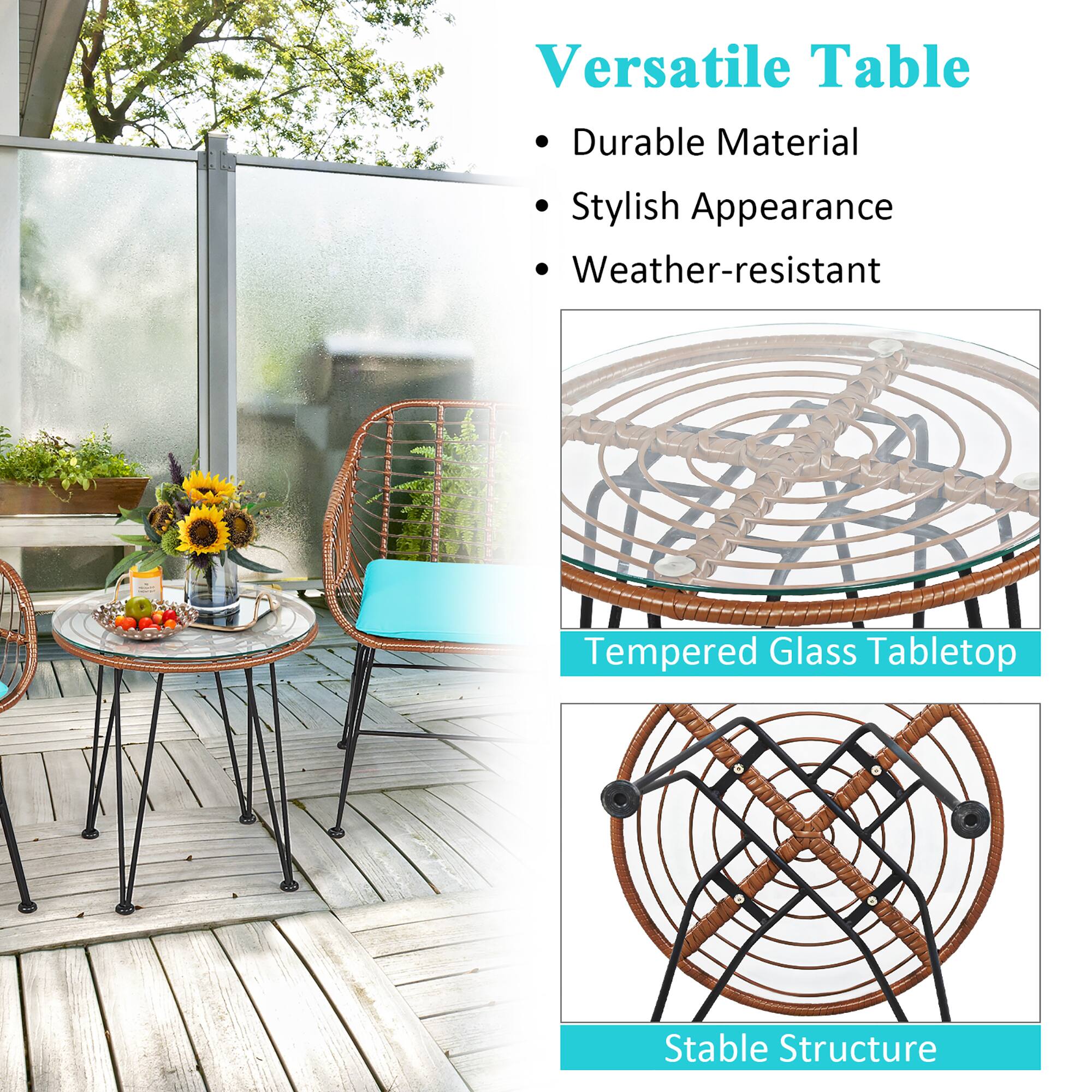 Versatile Table Durable Material Stylish Appearance Weather-resistant Tempered Glass Tabletop Stable Structure