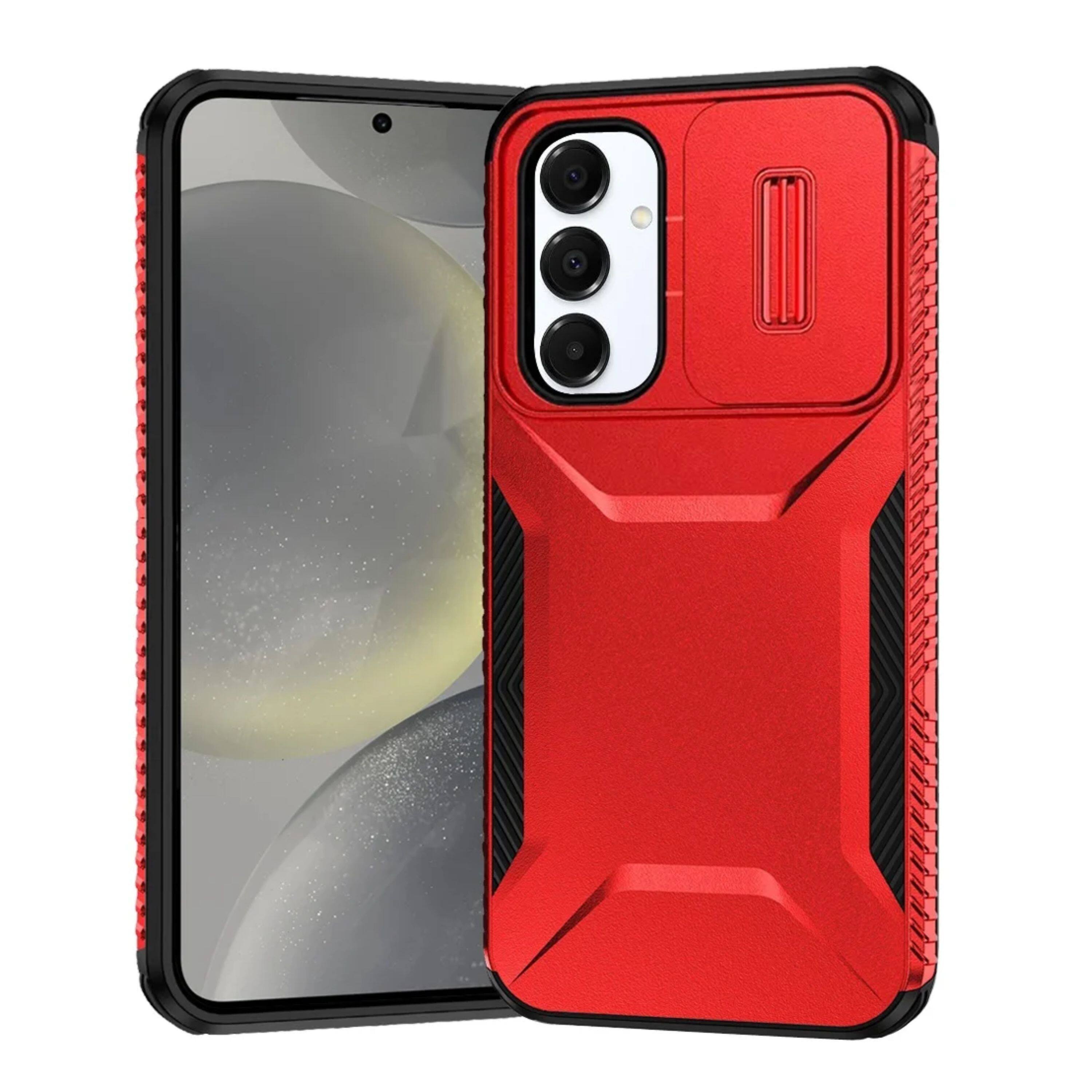 Kitcheniva - Rugged Side Grip Sliding Rear Lens Phone Case With Tempered Glass For Samsung S25/S24 - Red price history on PriceWatchPro