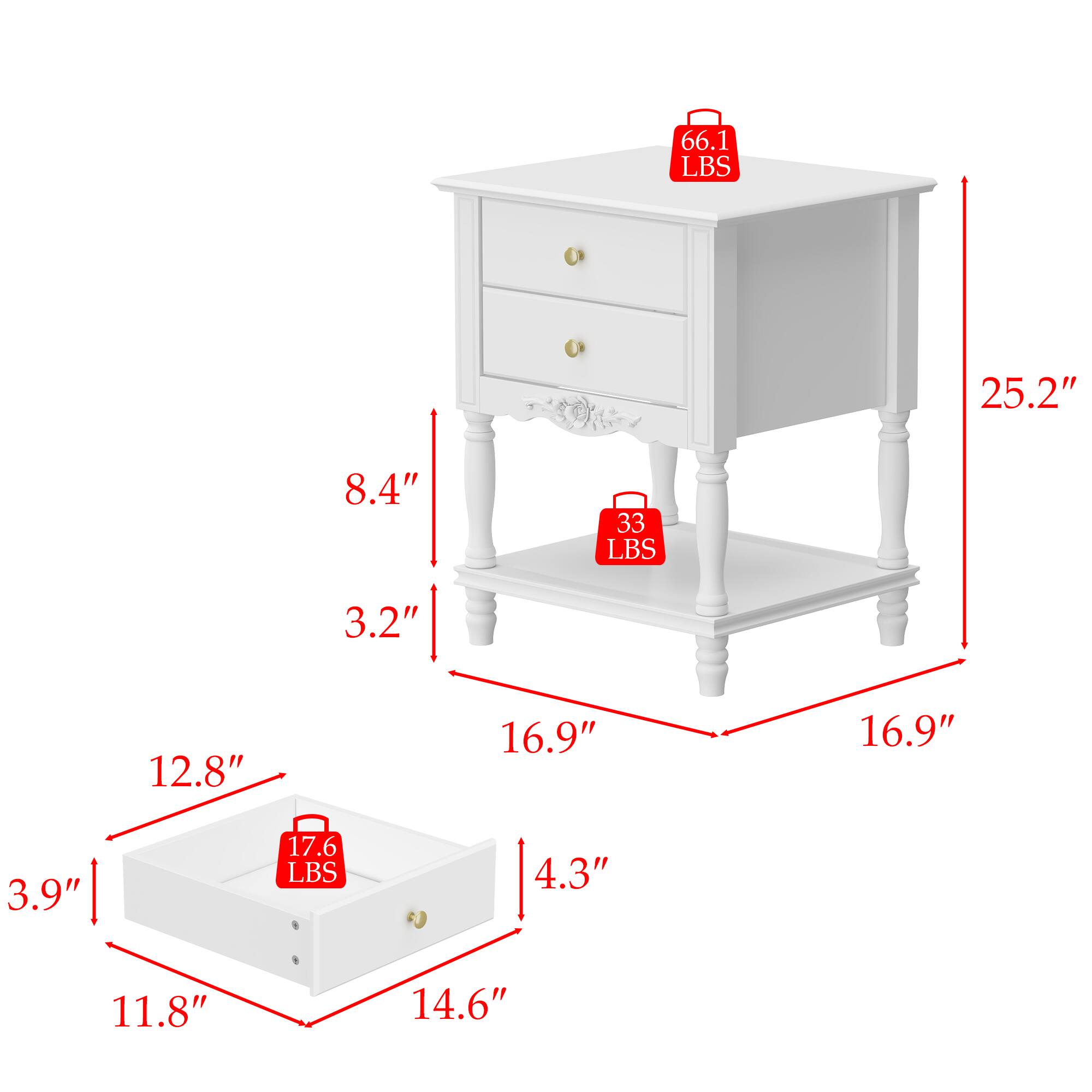 66.1 LBS 25.2" 8.4" 33 LBS 3.2" 12.8" 16.9" 16.9" 3.9" 17.6 LBS 4.3" 11.8" 14.6"