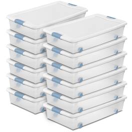Sterilite - 56 Quart Latching Stackable Wheeled Storage Container w/ Lid (12 Pack) - Clear/blue