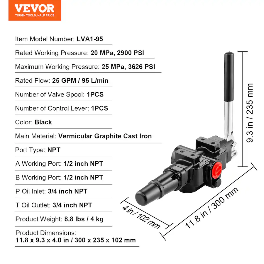 Loader Colouring VEVOR Hydraulic Log Splitter Valve 1 Spool, 25 GPM Hydraulic ...