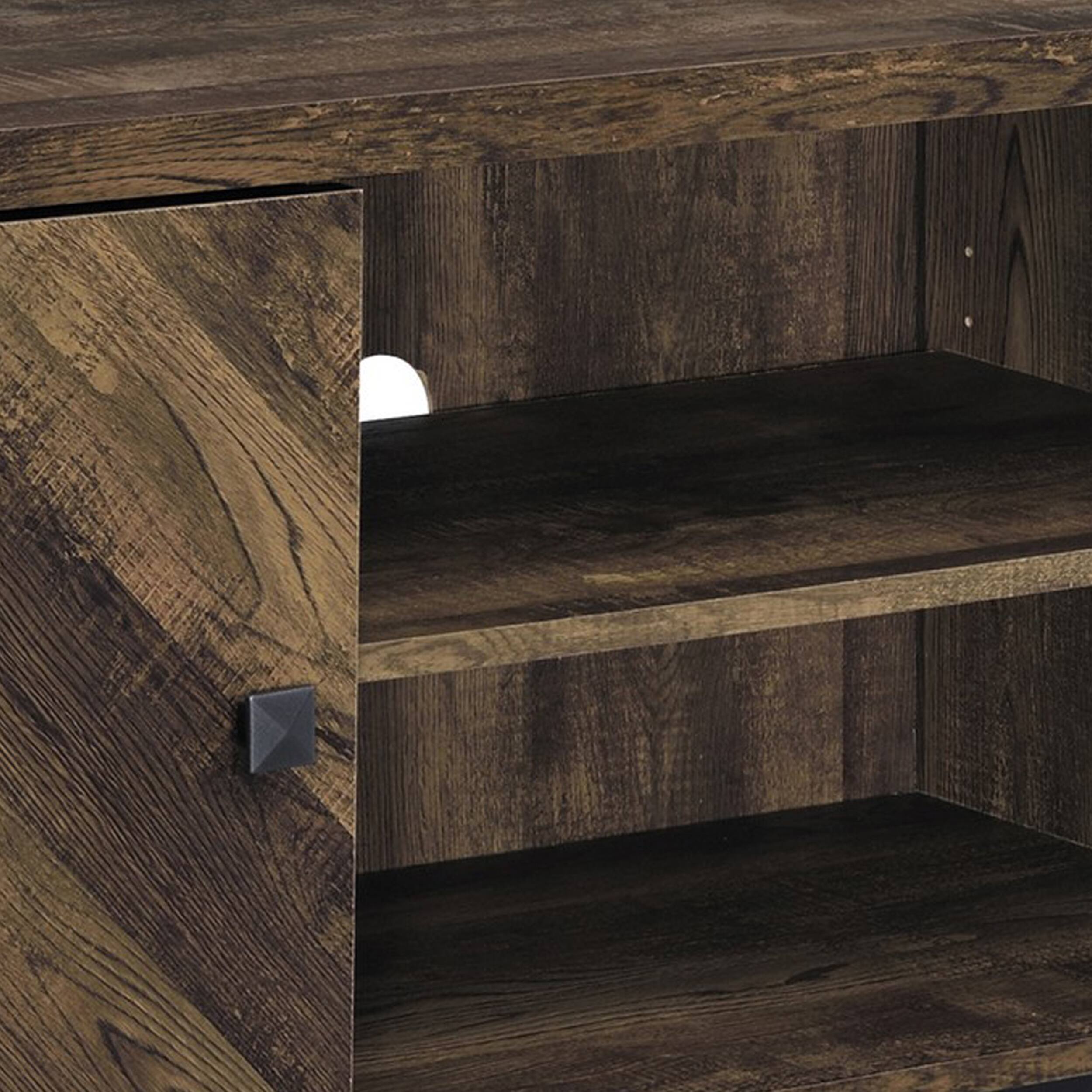 Alt View 2. Manhattan Lane - 60 Inch TV Media Console Cabinet, 2 Herringbone Doors - Brown.