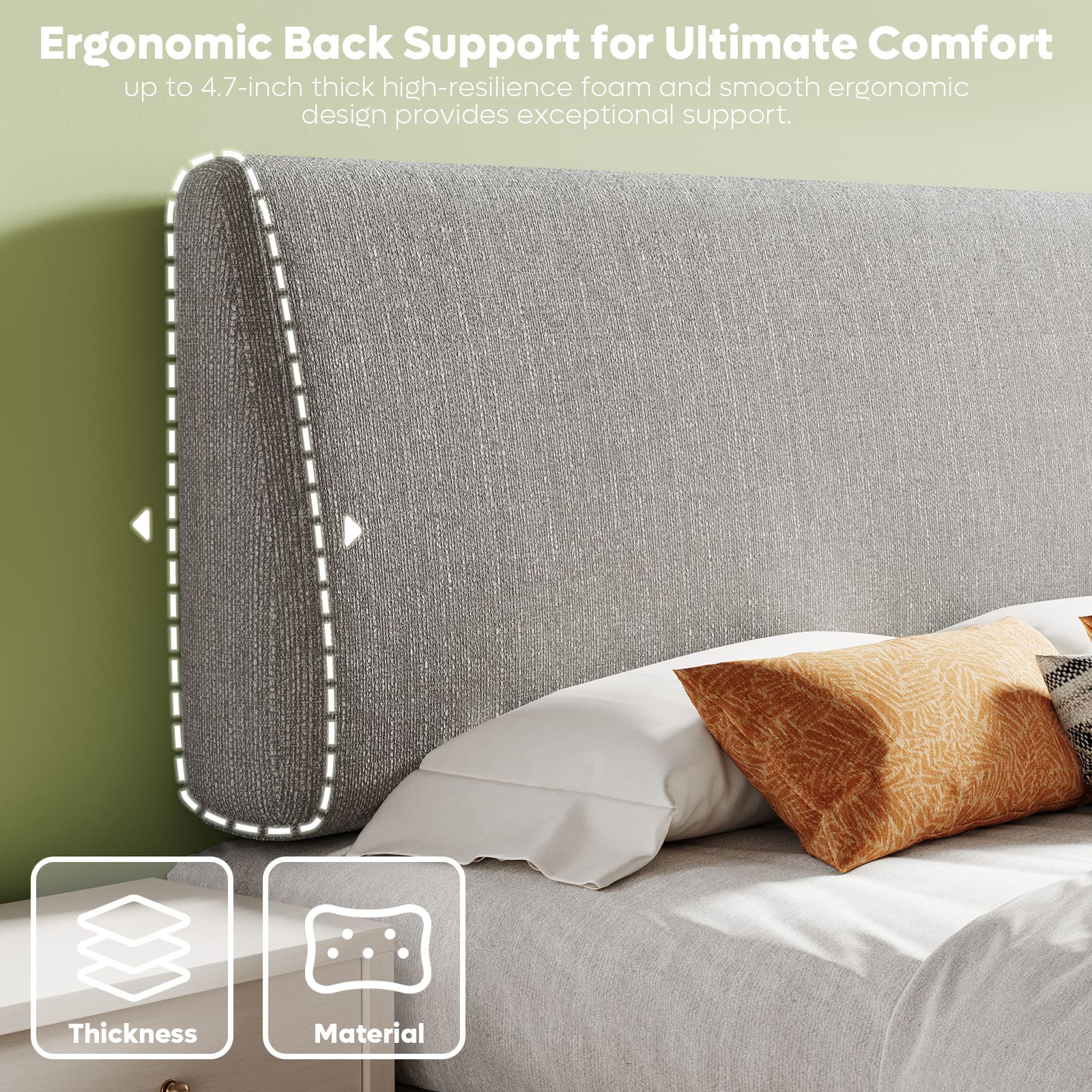 Ergonomic Back Support for Ultimate Comfort: Up to 4.7-inch thick high-resilience foam and smooth ergonomic design provides exceptional support. Thickness: 4.7 inches. Material: Foam.