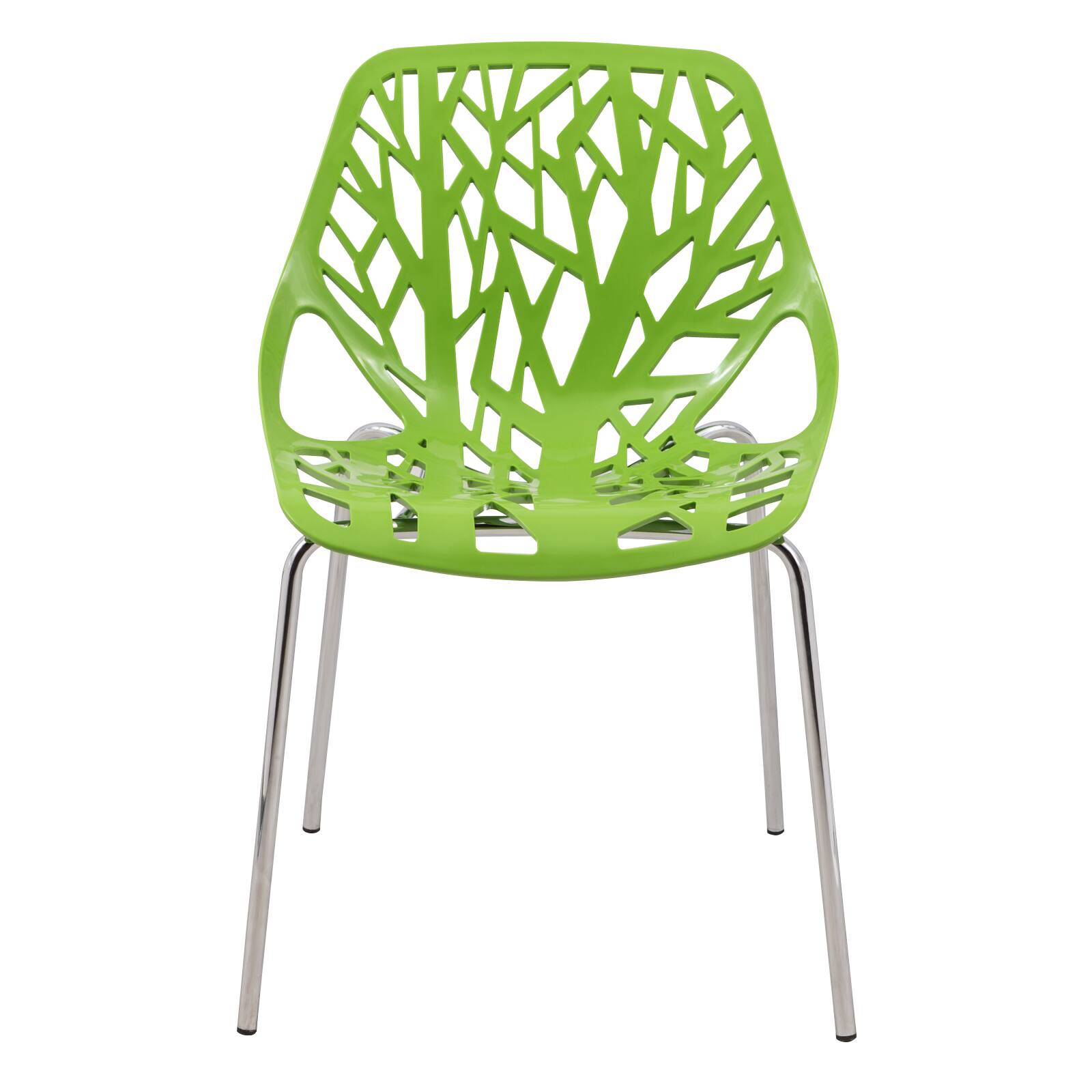 Alt View 4. LeisureMod - Asbury Set of 2 Modern Stackable Dining Chair with Chrome Steel Legs and Cut Out Design for Indoor Outdoor - Green.