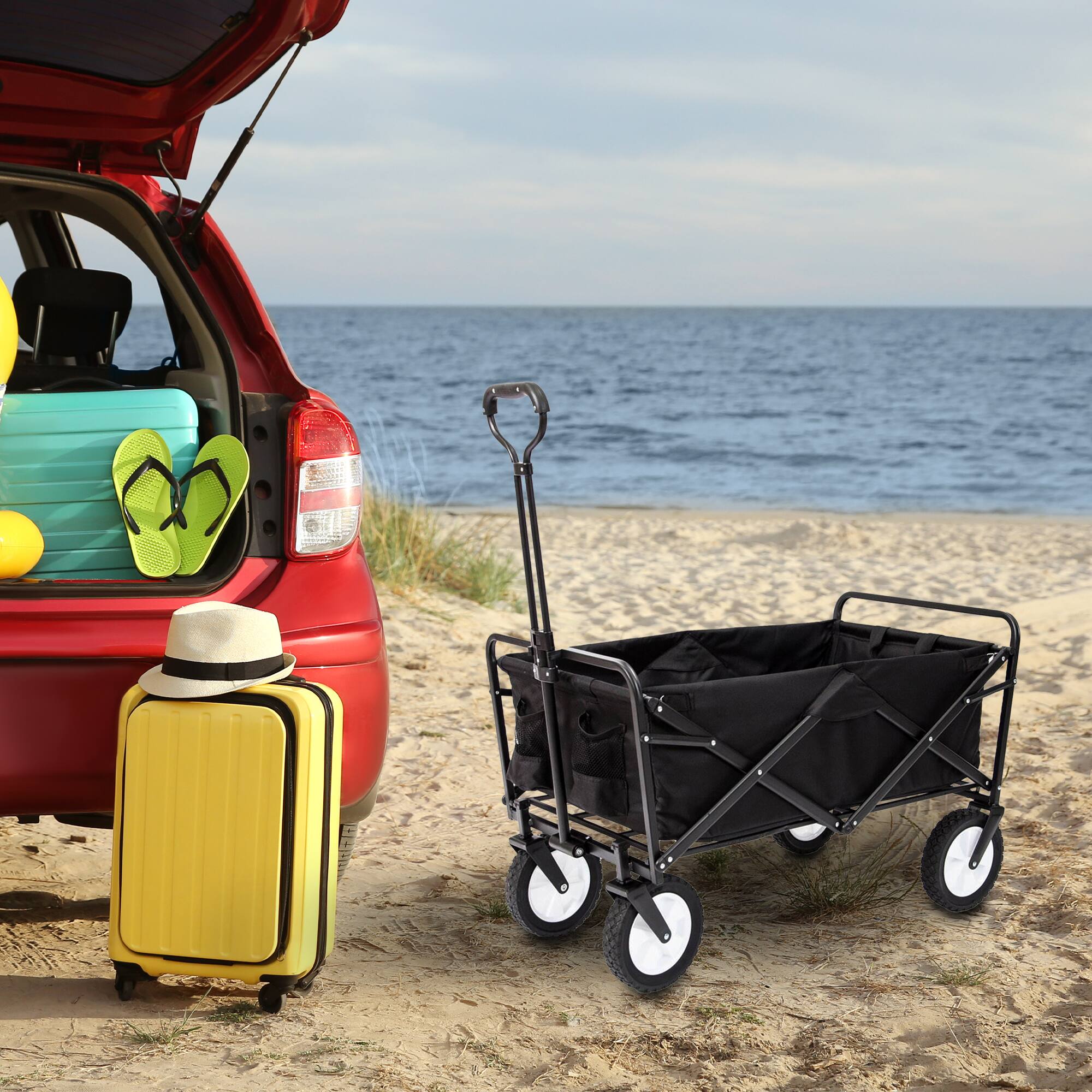 Alt View 2. Mac Sports - Mac Sports Collapsible Folding Outdoor Utility Garden Camping Wagon Cart, Black - Black.