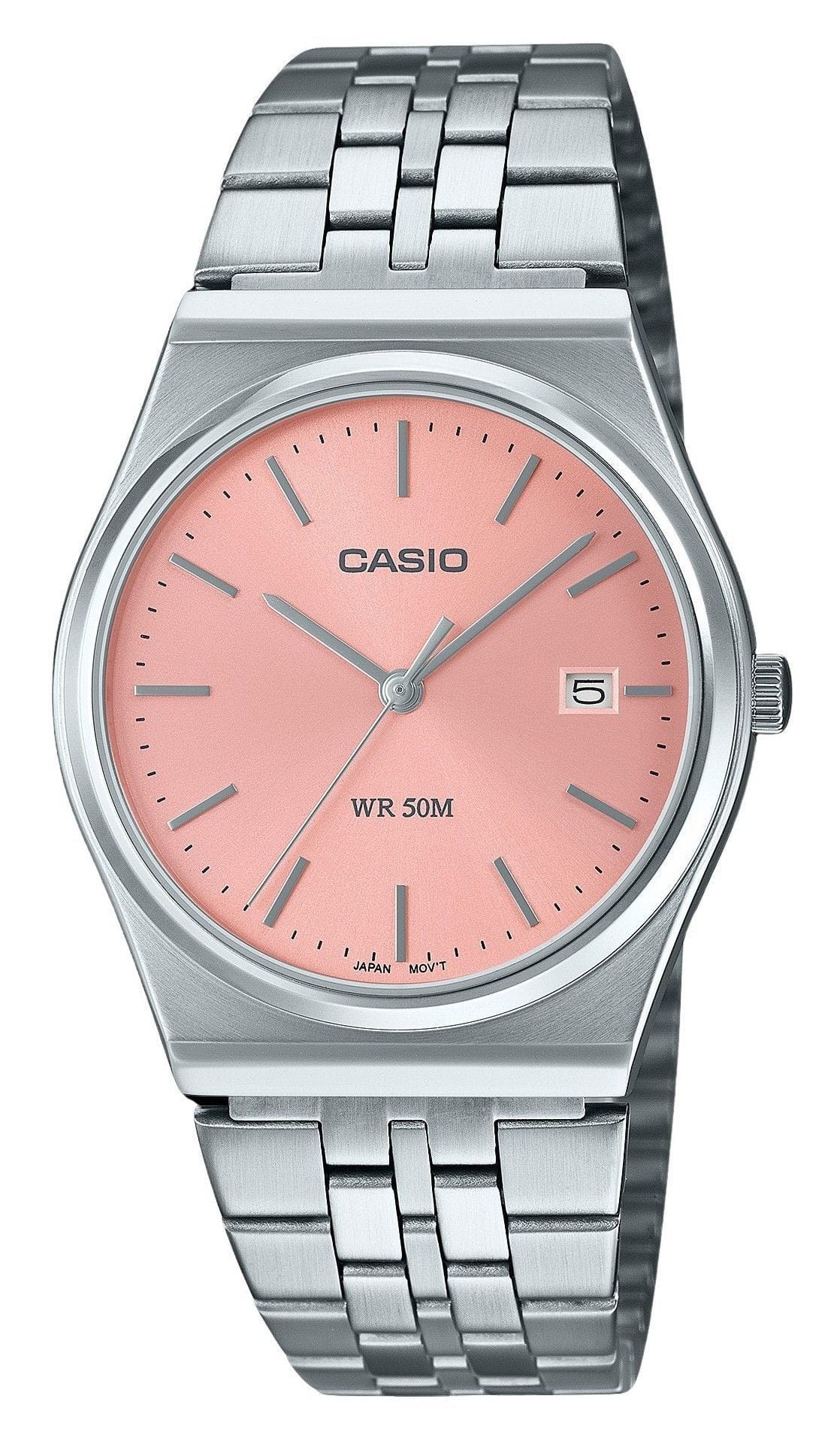 Casio - Standard Analog Quartz MTP-B145D-4AV Stainless Steel Pink Dial Unisex Watch 50M - Silver, Pink
