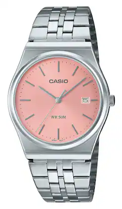 Casio - Standard Analog Quartz MTP-B145D-4AV Stainless Steel Pink Dial Unisex Watch 50M - Silver, Pink