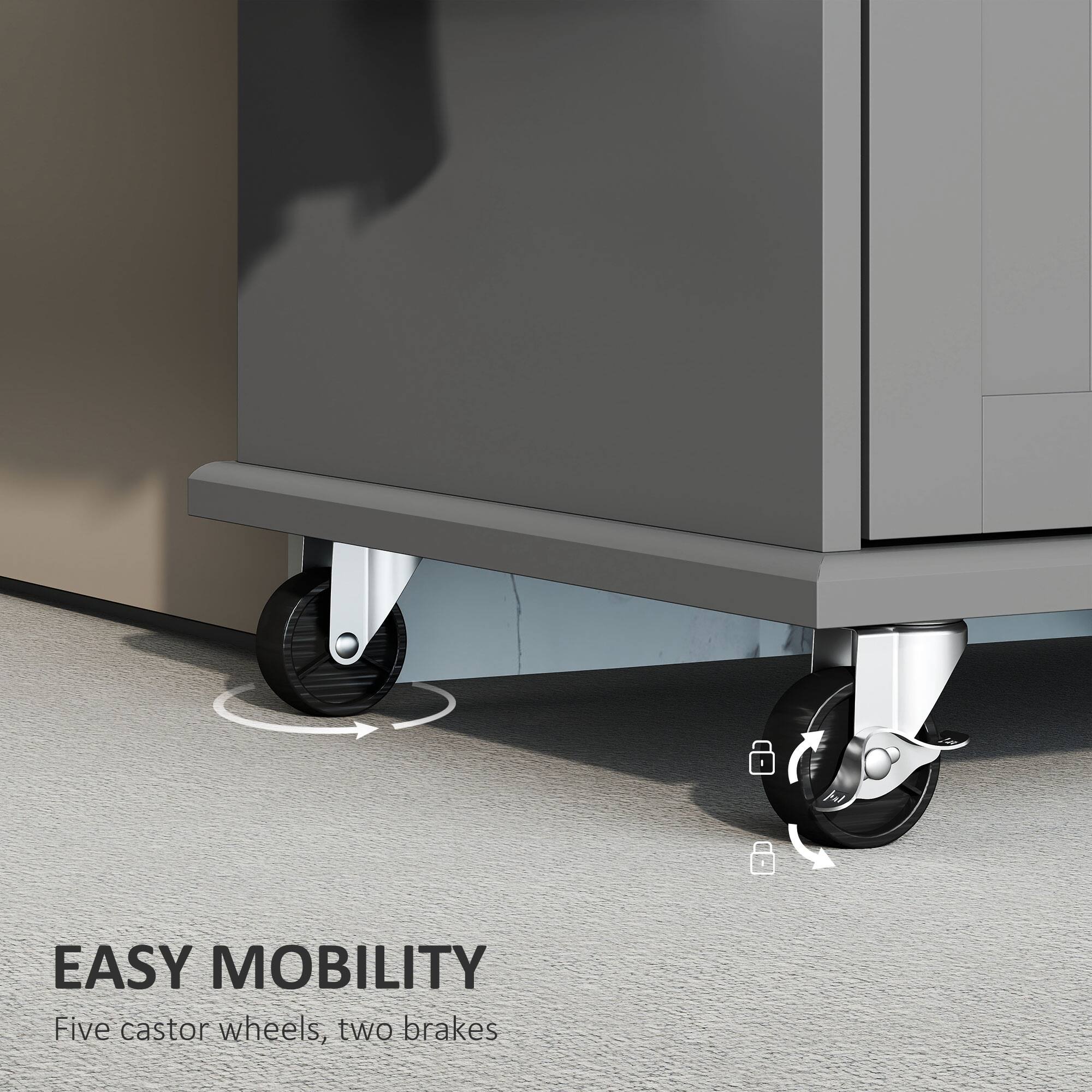 EASY MOBILITY  
Five caster wheels, two brakes