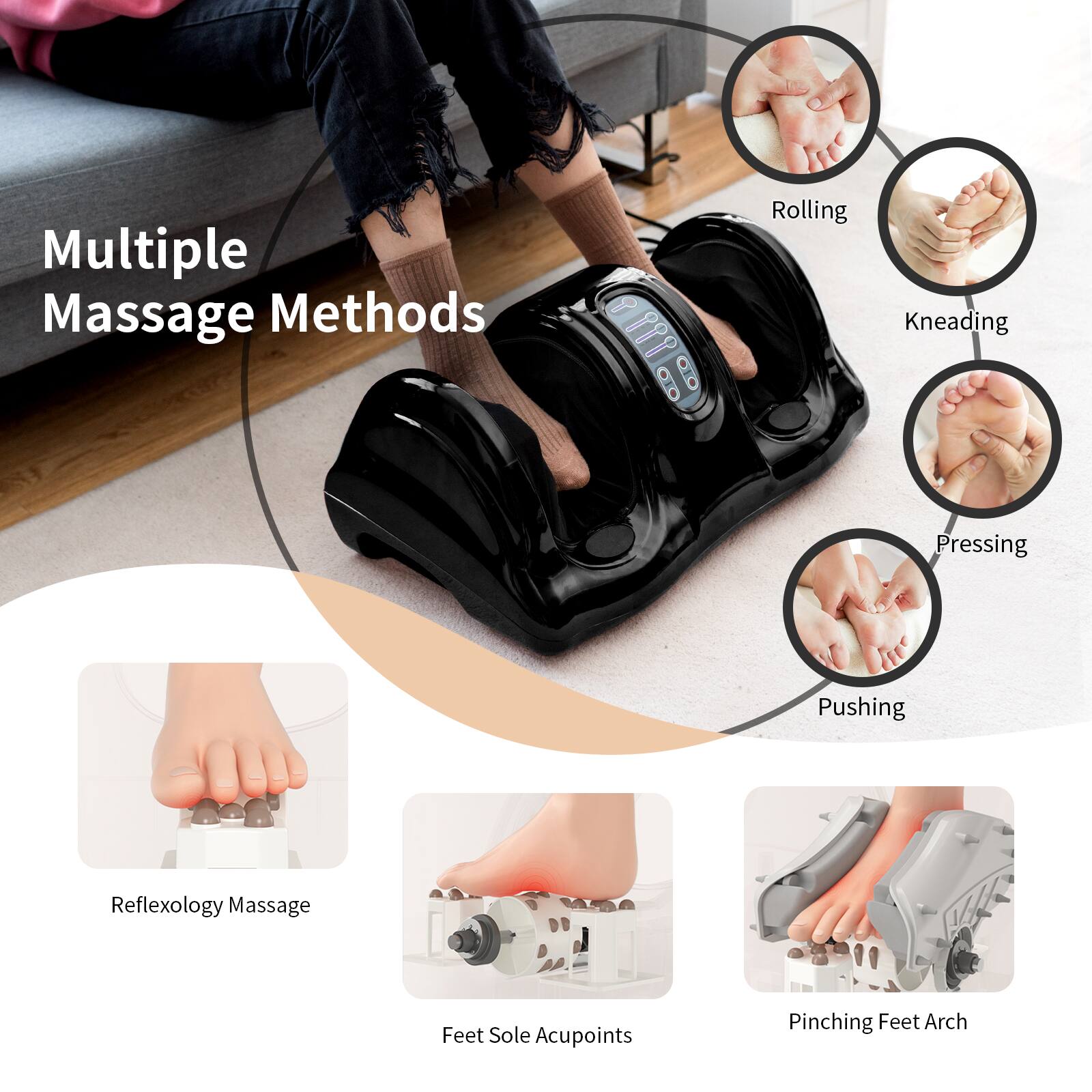 Multiple Massage Methods: Rolling, Kneading, Pressing, Pushing, Reflexology, Massage, Feet, Sole Acupoints, Pinching, Feet Arch.