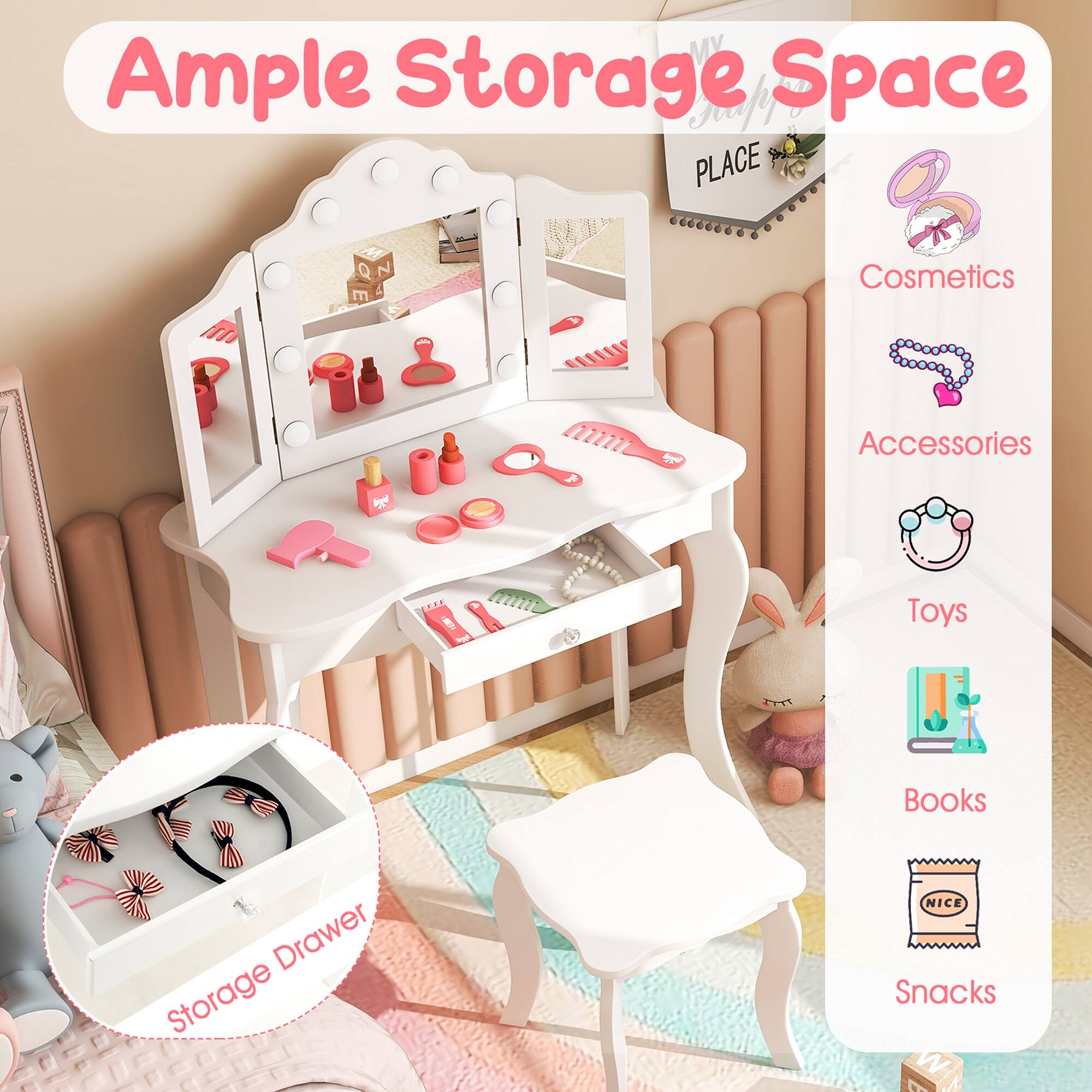 MY Ample Storage Space PLACE Cosmetics Accessories Toys Books Drawer Storage NICE Snacks